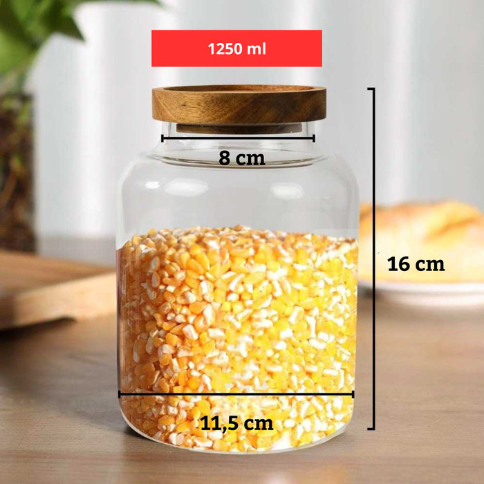 Toples Kaca Kedap Udara Besar Jumbo Tutup Kayu Unik Fermentasi Asinan - 1250 ml
