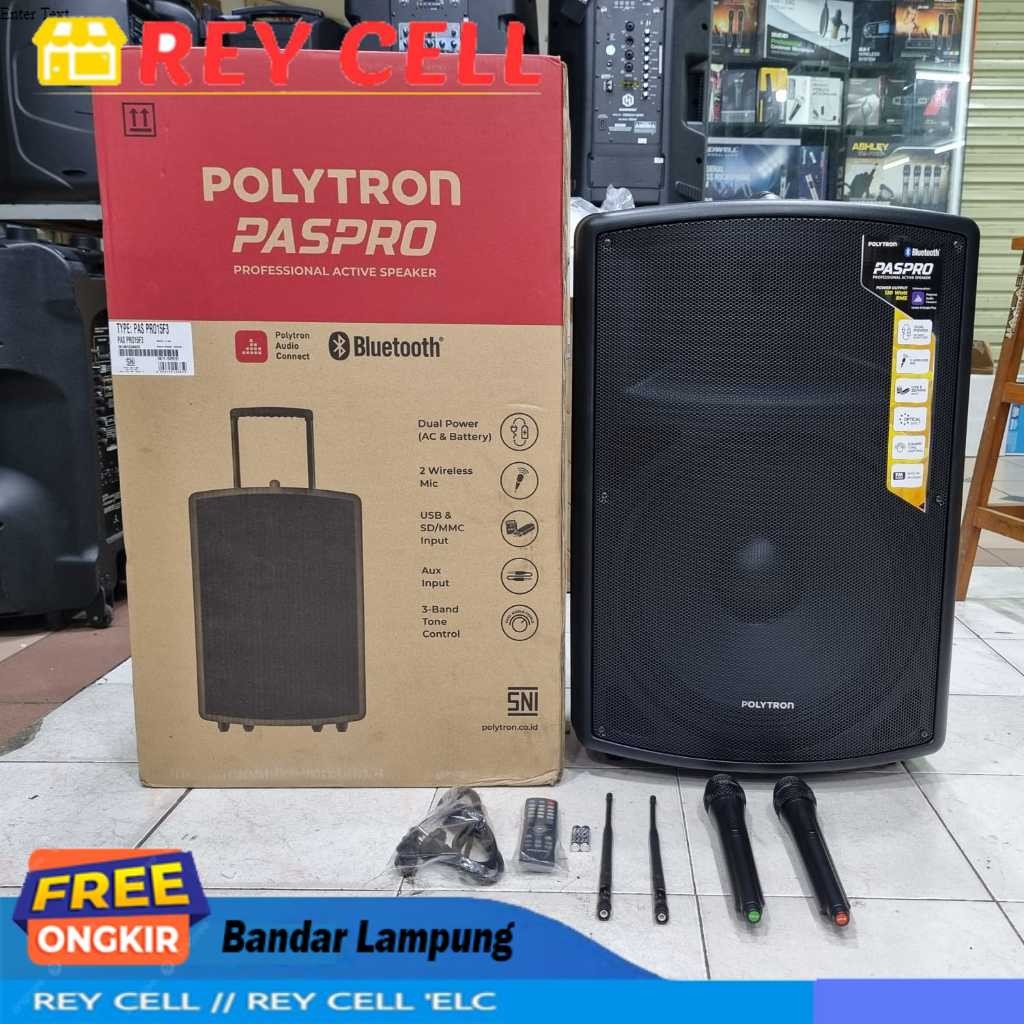 POLYTRON PASPRO 15F3 SPEAKER PORTABLE PAS PRO15F3 15inc FREE 2 MIC