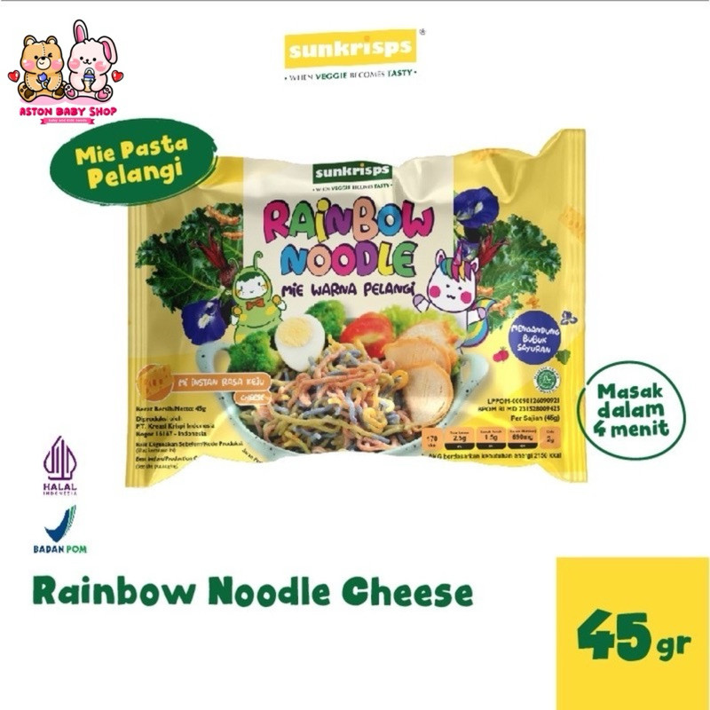 

Sunkrisps Rainbow Noodle | Mie Sehat Pelangi Rasa Keju/Ayam Bawang/Mie Goreng | Mie Instant Anak 1 Tahun Ke Atas