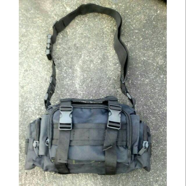 Tas Selempang Hitam - Tas Samping - Brimob - Polisi - Tactical - Airsoft - Blackhawk - Perbakin