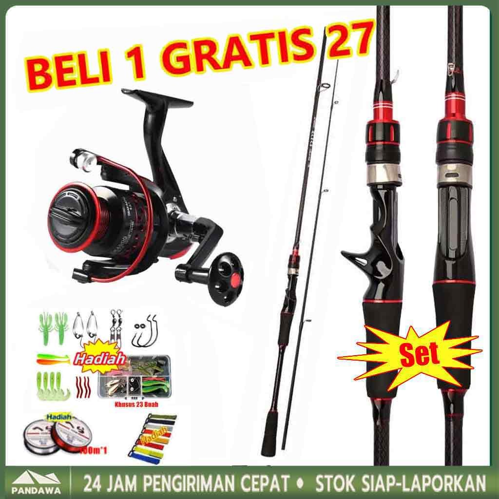 【27 Buah Set】Joran Pancing Set 1.6m-2.4m Reel Pancing LK 2000-7000Joran UL Carbon Pancingan Set Leng