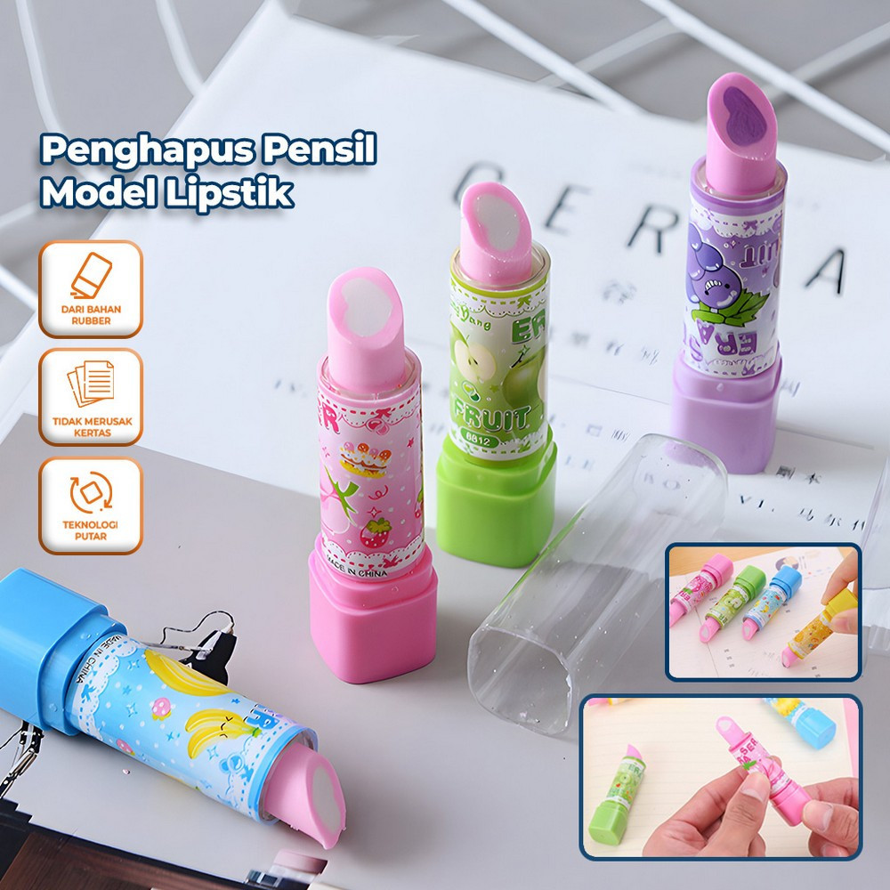 

Penghapus Model Lipstik Karakter Buah Random / Penghapus Pensil Eraser Buah Warna Warni Lucu / Penghapus Pensil Eraser Fruits Import Stockami A70