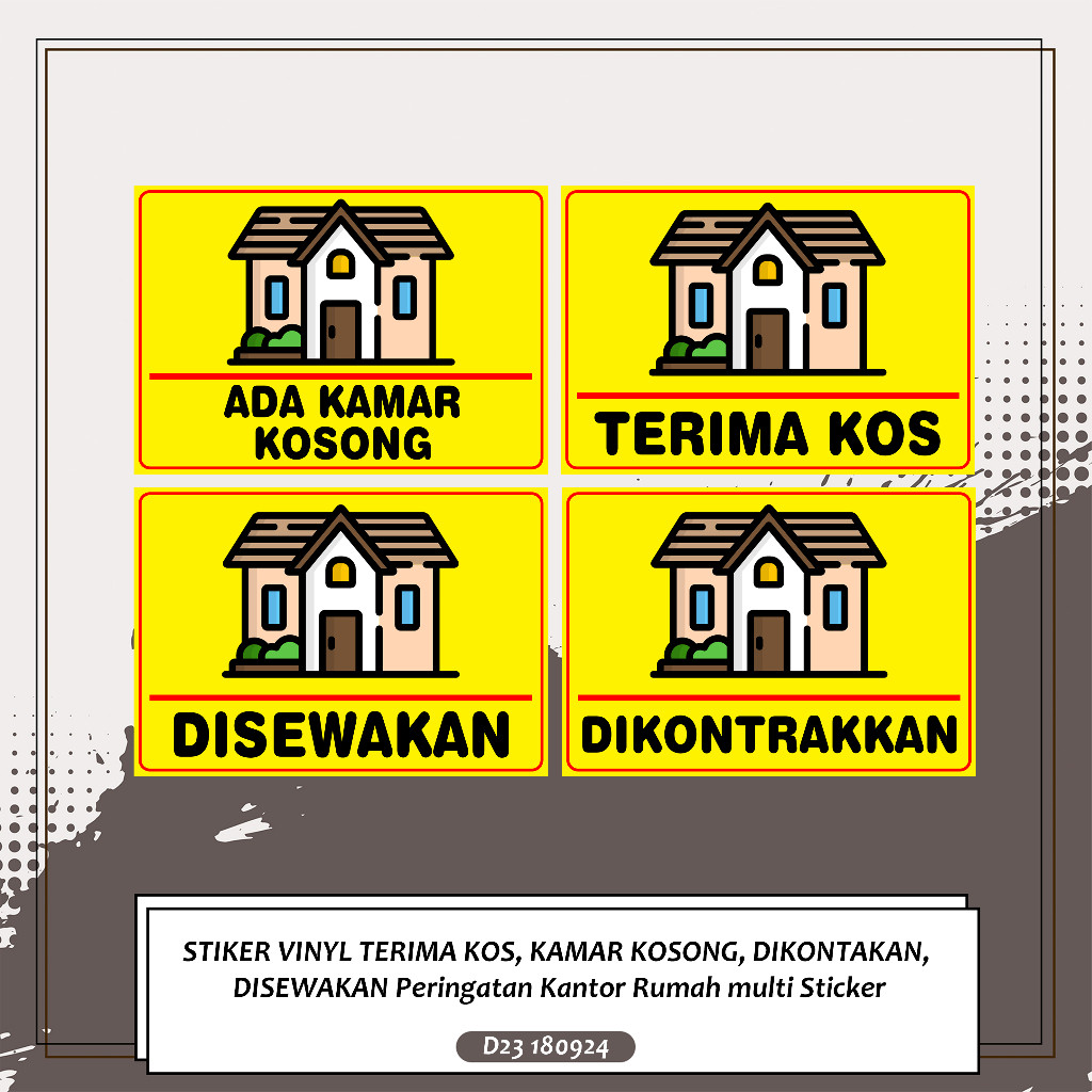

STIKER VINYL TERIMA KOS, KAMAR KOSONG, DIKONTAKAN, DISEWAKAN Peringatan Kantor Rumah multi Sticker
