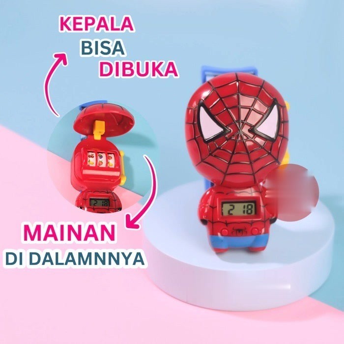Jam Tangan Anak Pencet + Bonus Mainan Spin Banyak Karakter Cowo SPIDERMAN WT