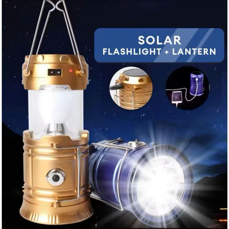 Lampu Camping Lentera Emergency Tenaga Surya + Senter & Powerbank