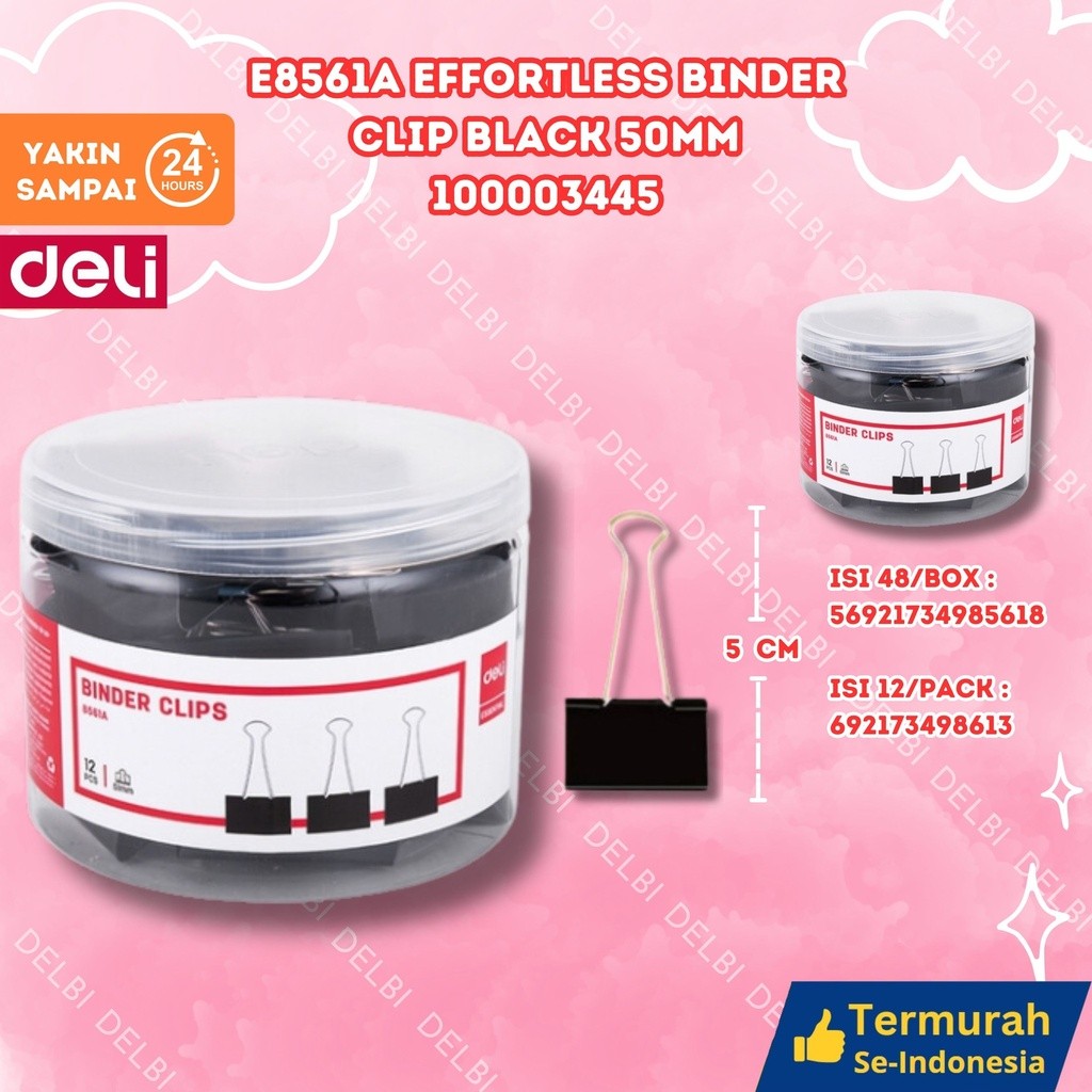 

Deli Klip Binder Binder Clip Series Hitam Black 12 Tube thickness E856 E8561A Effortless Binder Clip BLACK 50mm