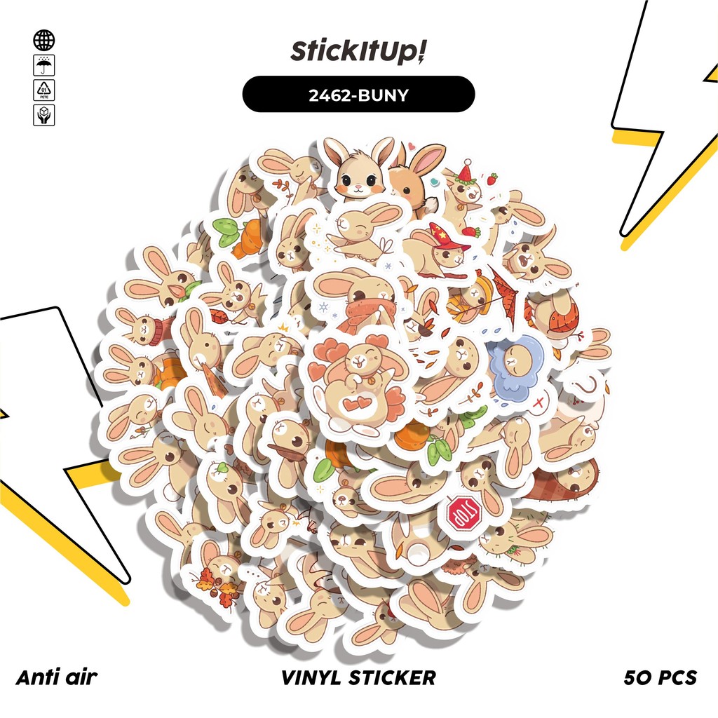 

COD✨ 50 Pcs Stiker Pack FUNNY CHARACTER ALMOND THE BUNNY STICKER PACK 01 Lucu Aesthetic Vynil Waterproof untuk Freebies Sticker Buku Journal Casing HP Laptop