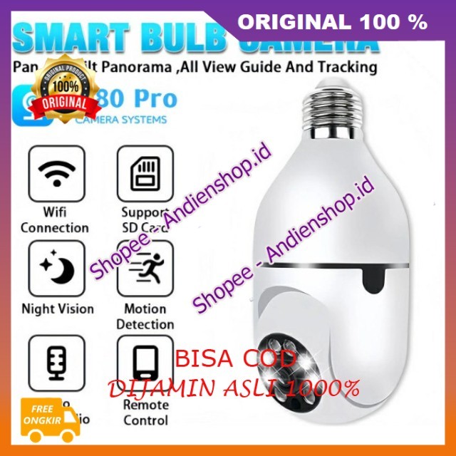 Cctv Bohlam V380 Pro Smart Bulb Camera CCTV Lampu V380 Pro 8MP Kamera CCTV Wifi Dan Memory Card 100%