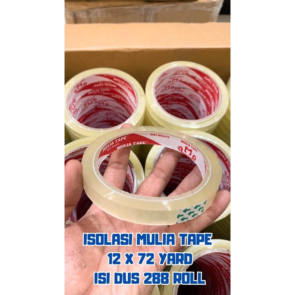 

Isolasi Mulia Tape Ukuran 12mm x 72 Yard Kemasan 1 Dus isi 288 Roll
