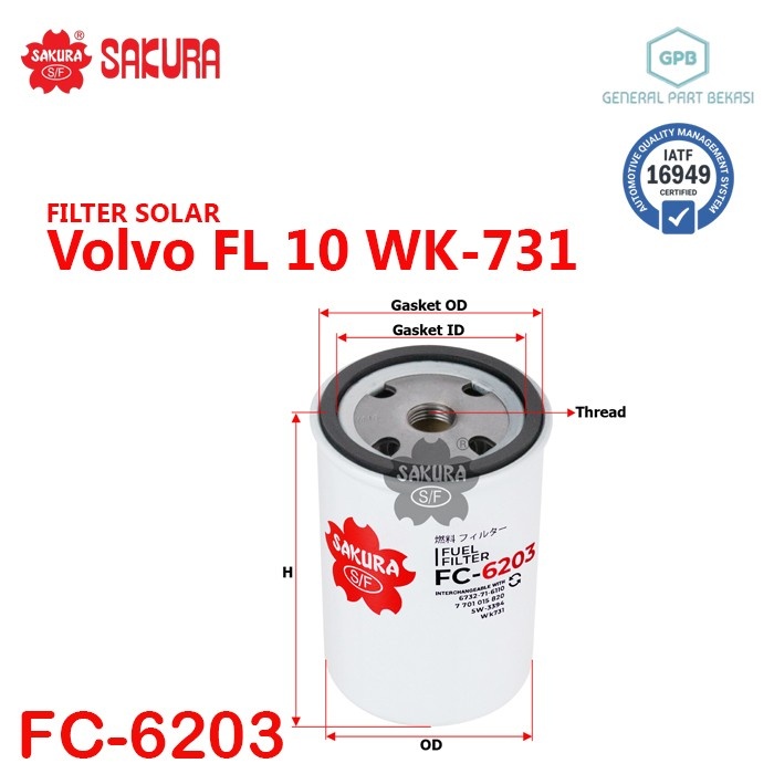 Filter Solar Volvo FL10 Scania 113 WK731 Sakura FC-6203 FC6203