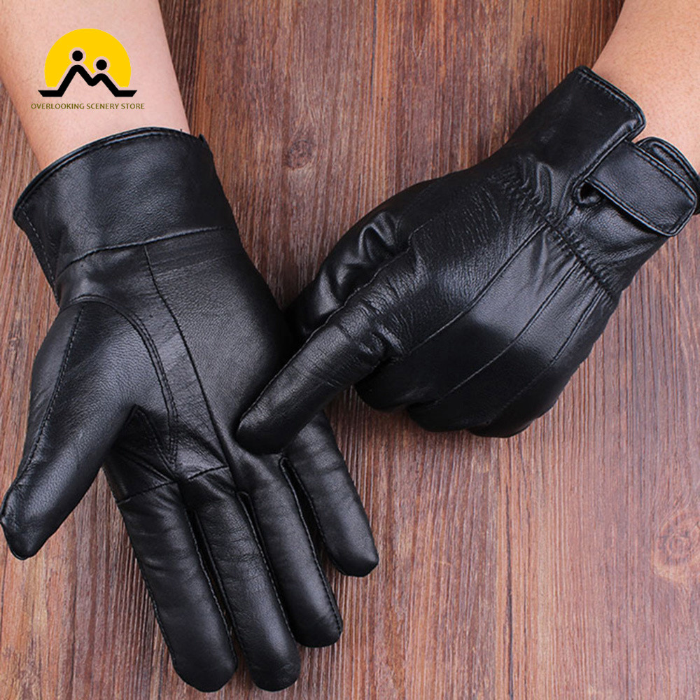 Winter Men Mittens Real Leather Gloves Genuine Leather Black Gloves Men Thick Cotton Winter Outdoor 