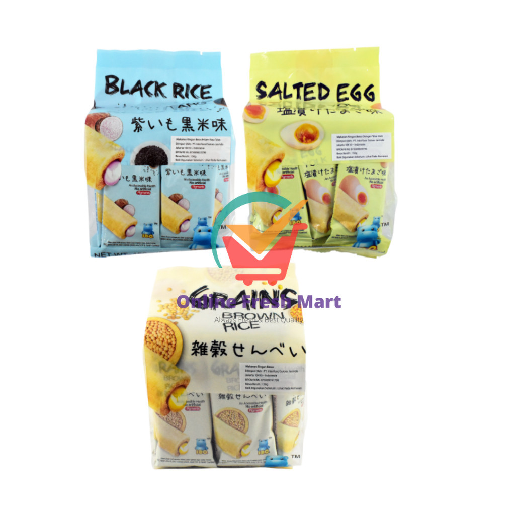 

IBO Grain Brown Rice Cake Black Taro Salted Egg 150g Isi 15 pcs - Online Fresh Mart Denpasar