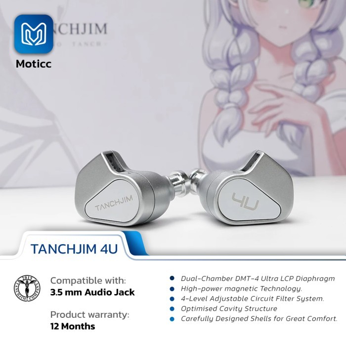 TANCHJIM 4U Earphones DMT-4 Ultra Double-chamber Dynamic Driver In-Ear Monitors with 3.5mm Cable 4 T