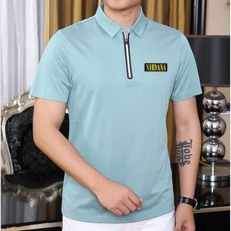 Kaos kerah zipper pria lengan pendek Kaos import bandung pria Kaos pria lengan pendek Kaos bagus dan