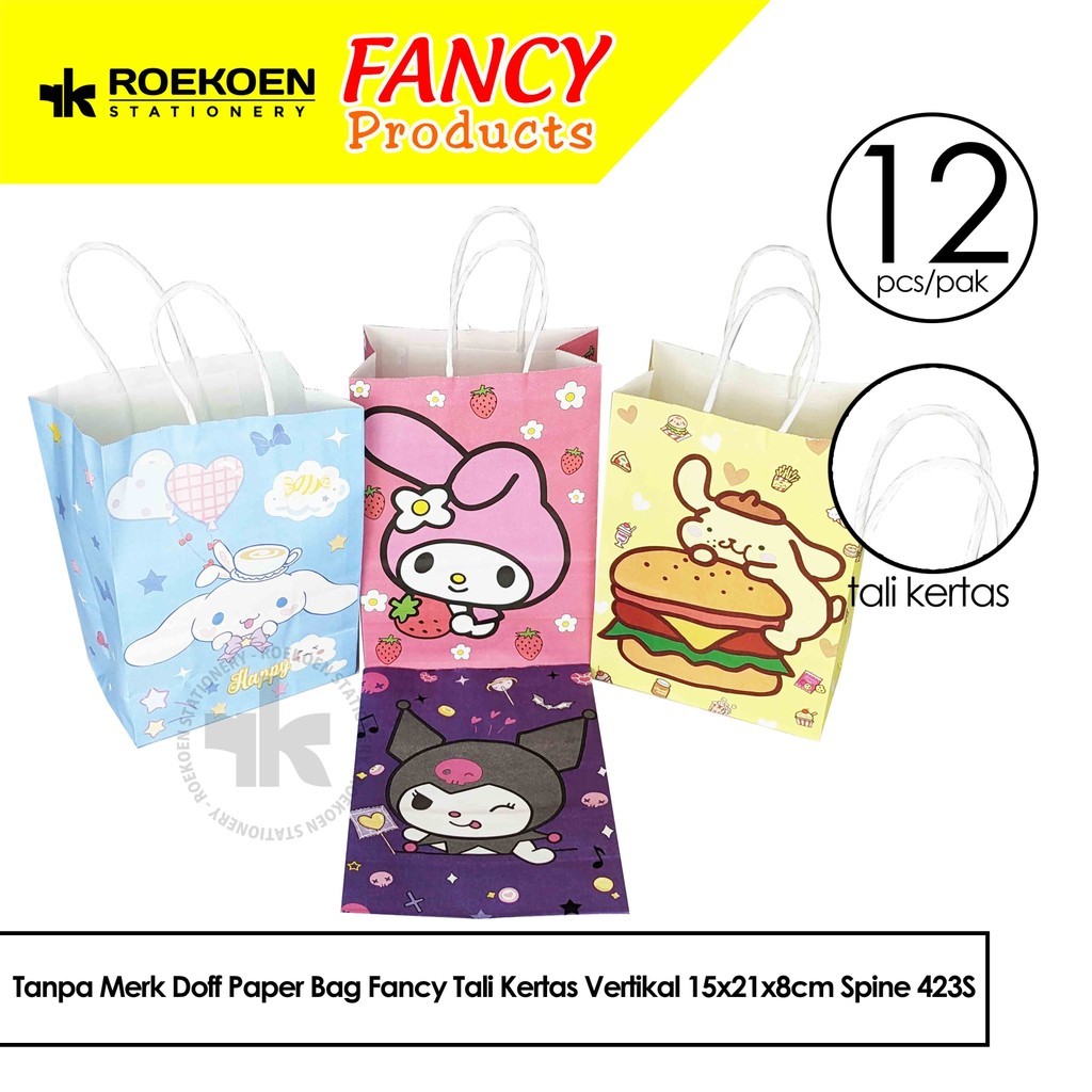 

Tanpa Merk Doff Paper Bag Fancy Tali Kertas Vertikal 15x21x8cm Spine 423S