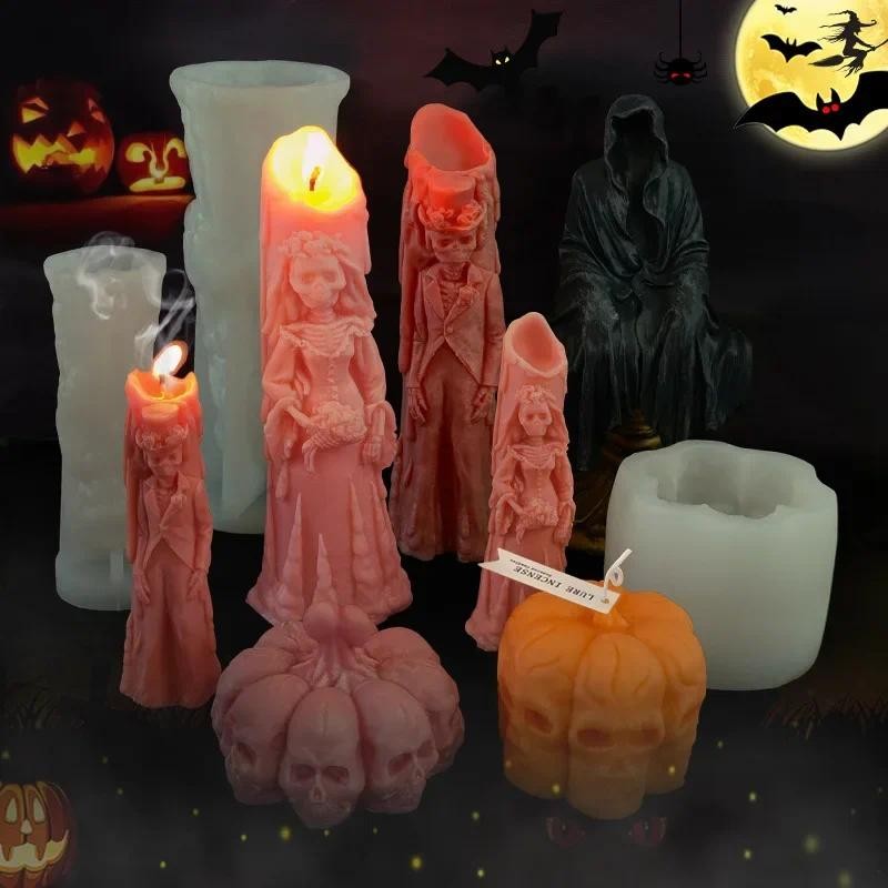 

Halloween Skeleton Human Silicone Candle Molds 3D Skeleton Bride and Groom Ghost Pumpkin Crafts Gypsum Resin Making Soap Mold
