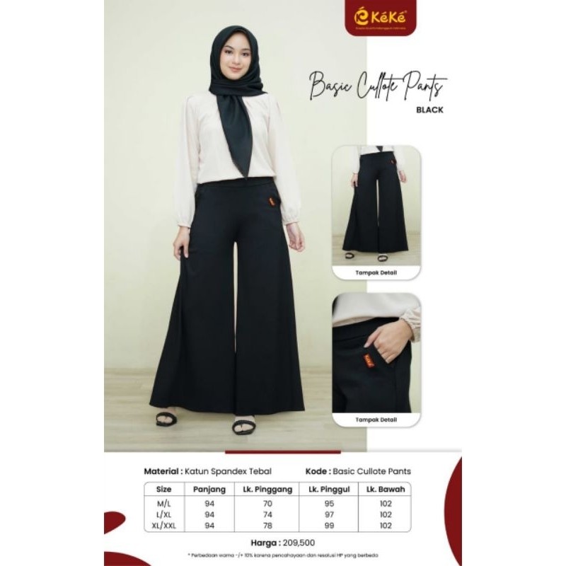 KEKE BUSANA Celana Kullot Wanita Katun Spandek Tebal Cullote Warna Cream Navy Black Toffee