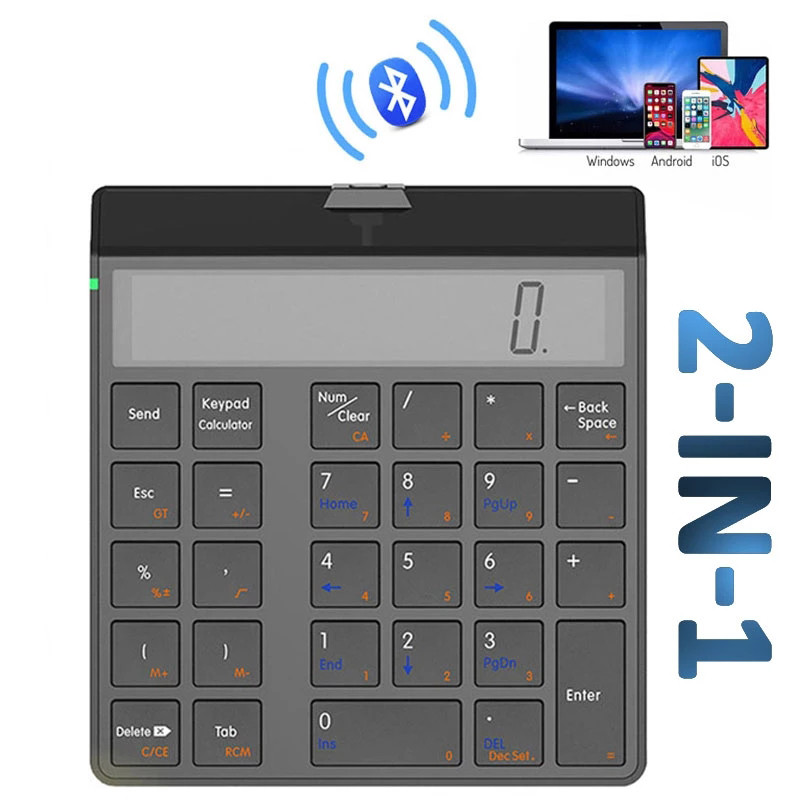 

Wireless Electronic Numeric Keyboard and Calculator, 2 in 1 with LCD Display, Number Keypad, Bluetooth Calculator, 12 Digits