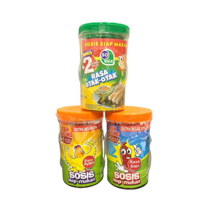 

Unicorn - Sosis So Nice Siap Makan 1 Toples Rasa Ayam / Rasa Sapi / Rasa Otak Otak Ikan ( Isi 24Pcs x 21Gr)