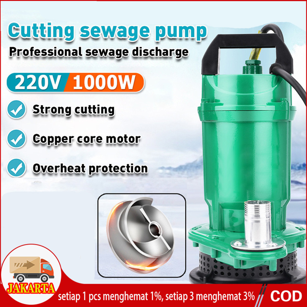 Moketa Pompa Celup Air Kotor 1000w Submersible Pump 220V Pompa Jet Jenis Pemotongan Blowdown