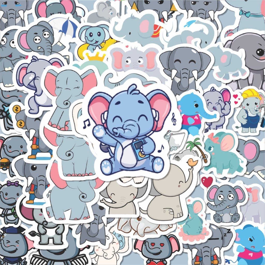 

100PCS Lucu Sticker Hewan Gajah Stiker Aesthetic Stiker Anti Air Stikers Berperekat Waterproof sticker decal buat Motor Helm Buku Journal Koper Casing HP Laptop Botol Minum Hadiah anak
