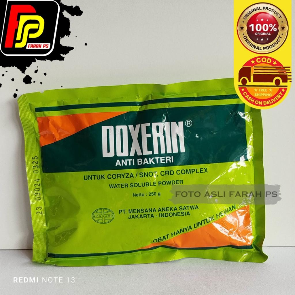 DOXERIN 250 Gram Anti bakteri untuk coryza/snot, crd complex hewan unggas - Doxerin 250 gram Hijau