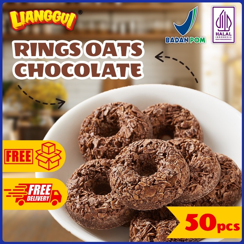 

50pcs Lianggui Oat Chocolate Ring Crispy HALAL - Snack Renyah Sehat, Cemilan Diet & Kantor