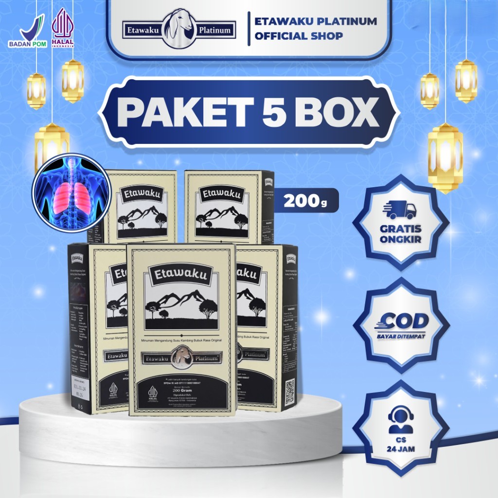 

Etawaku Platinum Paket 5 Box - Susu Kambing Etawa Murni + Krimer Bubuk yang Berkhasiat Tinggi Memiliki Kandungan Protein dan Vitamin Kompleks yang lengkap , melancarkan pencernaan serta Dapat Mengatasi Nyeri Persendian