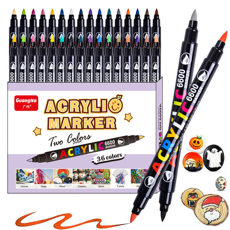 

36/84Color Double Head Brush Acrylic Paint Markers Pens for Stone Ceramic Fabric DIY Painting Card All Surfaces Art Supplies