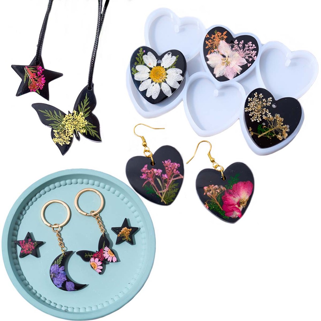 

Geometry Earring Pendant Silicone Mold Heart Butterfly Star Moon Epoxy Resin Molds for DIY Jewelry Keychain Necklace Craft Gifts