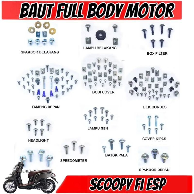 Baut Full Body Scoopy Donat / Baut full set Motor Scoopy Fi 2018-2020 - MURAH