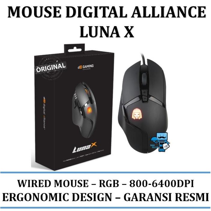 Mouse Gaming Digital Alliance Luna X - Black - Putih