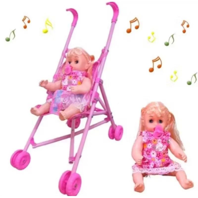 

BONEKA STROLLER ANAK BISA NANGIS ISI DOT STROLLER BABY GIRL BISA BUAT KADO HADIAH
