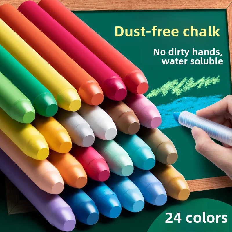 

Water Soluble Dust Free Chalk Single Stick Painting for Children Graffiti Home Use Colorful Erasable Kindergarten 24 Pieces Set