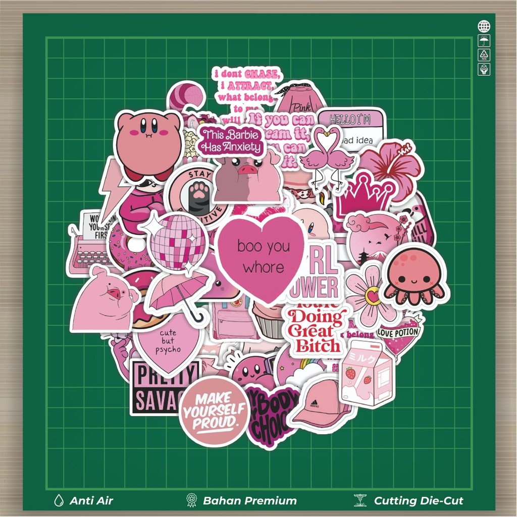 

HOT 50 PCS STIKER Stiker Aesthetic Pinterest Pink v1 Stiker Fashion Cars Decal Dingin Kartu Album Custom Vinyl Anti Air- Sticker Aesthetic Buku Journal Koper Casing HP Tablet Laptop Helm Motor Botol Minum