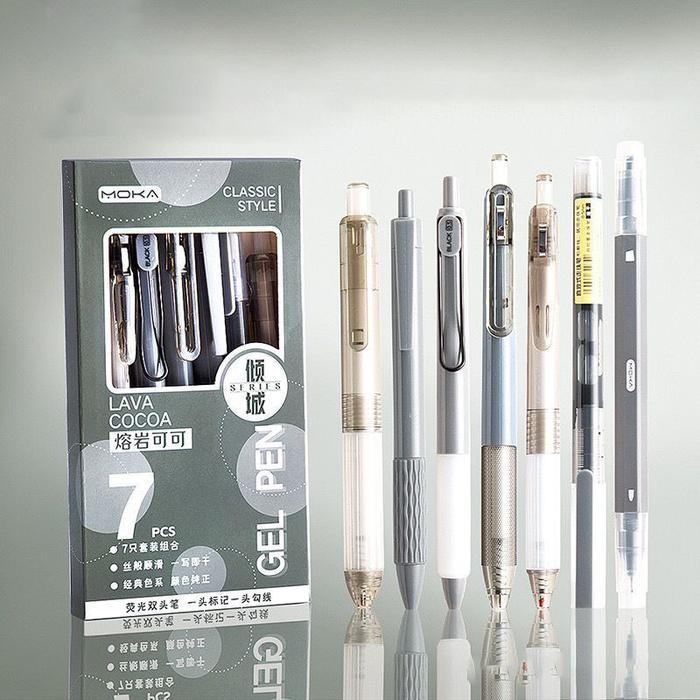 

MILOLI 7Pcs GEL PEN CLASSIC STYLE Simple Pulpen Mekanik Gel Pen Black 0.5mm Minimalist - D0071 - A. LAVA COCOA