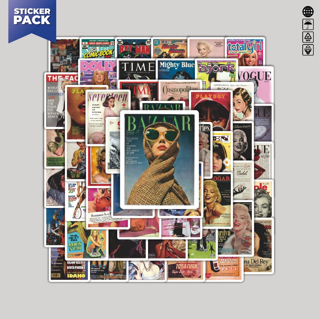 

[100PCS]Stiker Pack Stiker 90s Vintage Magazine Aesthetic Vinyl Anti Air Dekorasi Sticker Laptop Buku Journal Koper Helm Casing HP Gitar Helm Skateboard