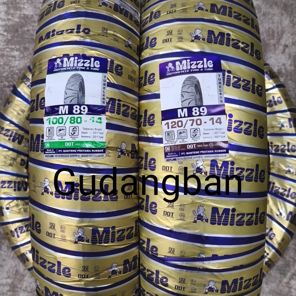 ( PAKET RING 14 ) M89 UK 100 80 14 DAN 120 70 14 BAN LUAR MIZZLE TUBELESS