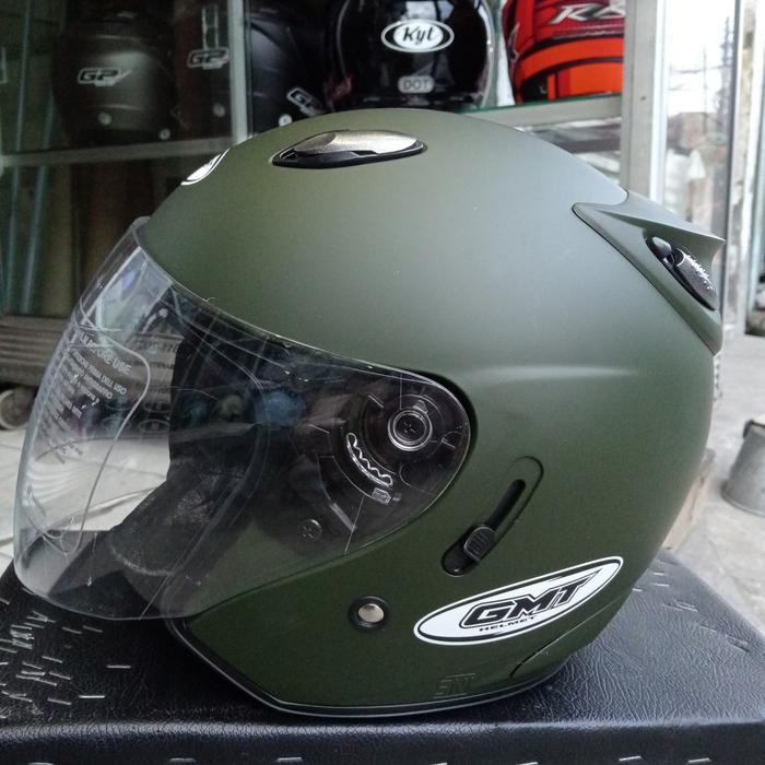 HELM GMT DOUBLE VISOR  Abu doff - hijau Armi doff