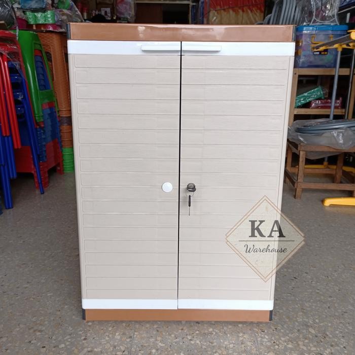 Lemari Pakaian Club / Lemari Plastik Grand Mini Club 2 susun + kunci - Cokelat Garis