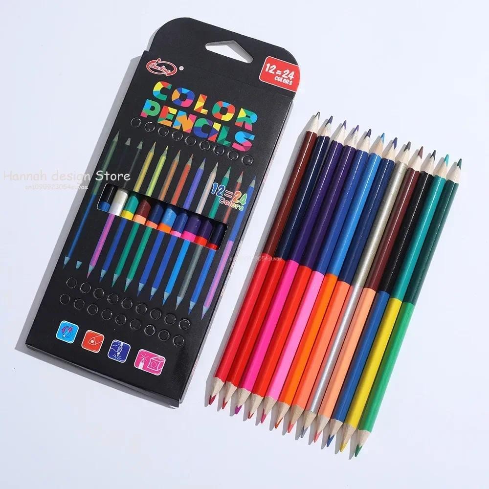

12Pcs/Set Two-color Head Oily Colored Pencils Drawing Sketch Art Paint Wood Pencil Comic Graffiti Tool Triangle Bar 24 Colors