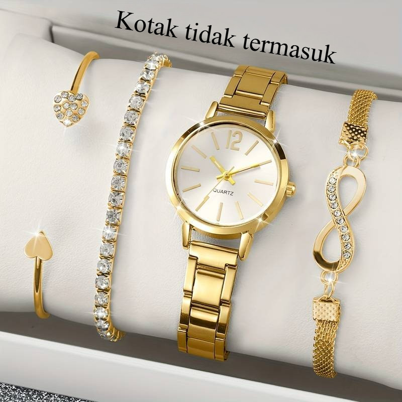 5PCS Jam Tangan Wanita Gelang Kuarsa Gelang Elegan Gelang Stainless Steel Dial Kecil Jam Tangan Wani