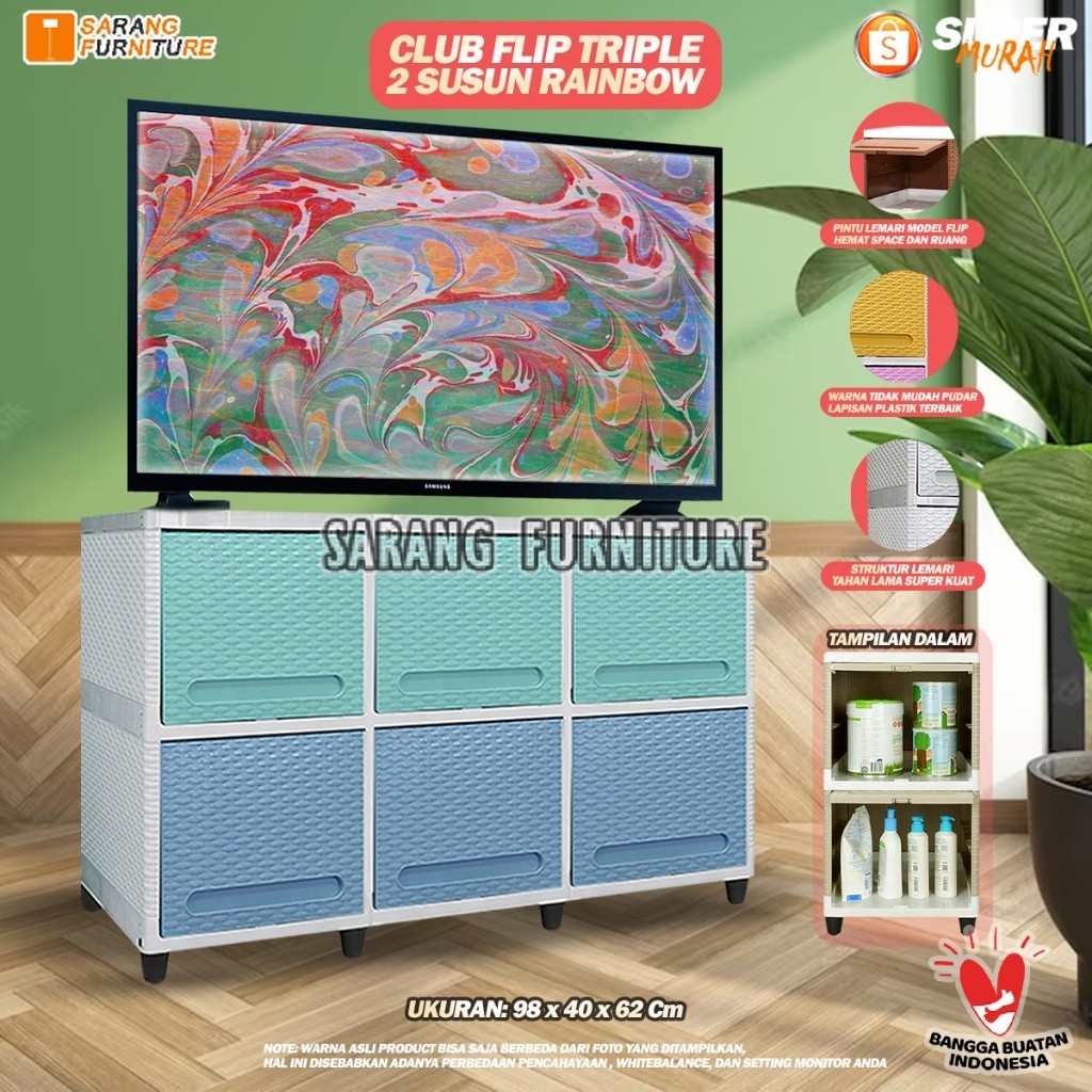 

__(( LEMARI PLASTIK TRIPLE CLUB FLIP SUSUN 2 MEJA TV MINIMALIS Triple Club Flip Lemari Pakaian Baju Murah Plastik 2 susun Rak TV Rotan Buffet TV ___(((
