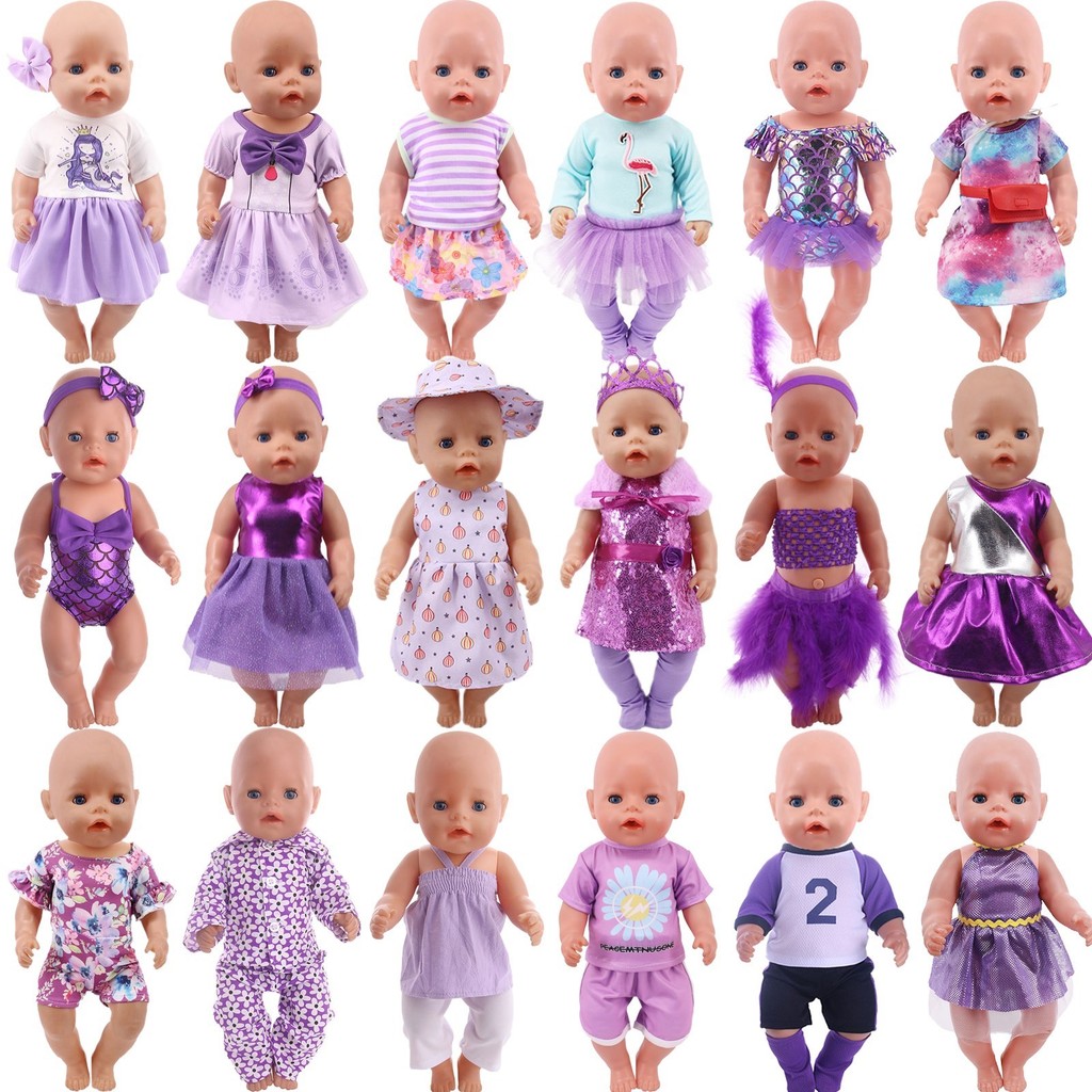 Cute Purple Mini Dress Pajama For Baby 43Cm &18In   American Doll Clothes,Our Generation,Baby New Bo