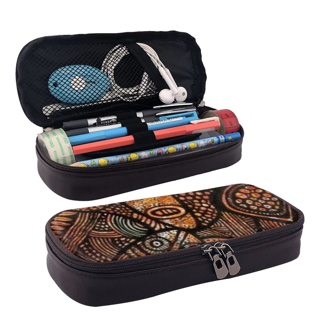 

African Tribal Design Leather Pencil Case for Students School Pen Box Pencil Bag Stationery Supplies Pen Holder Bag