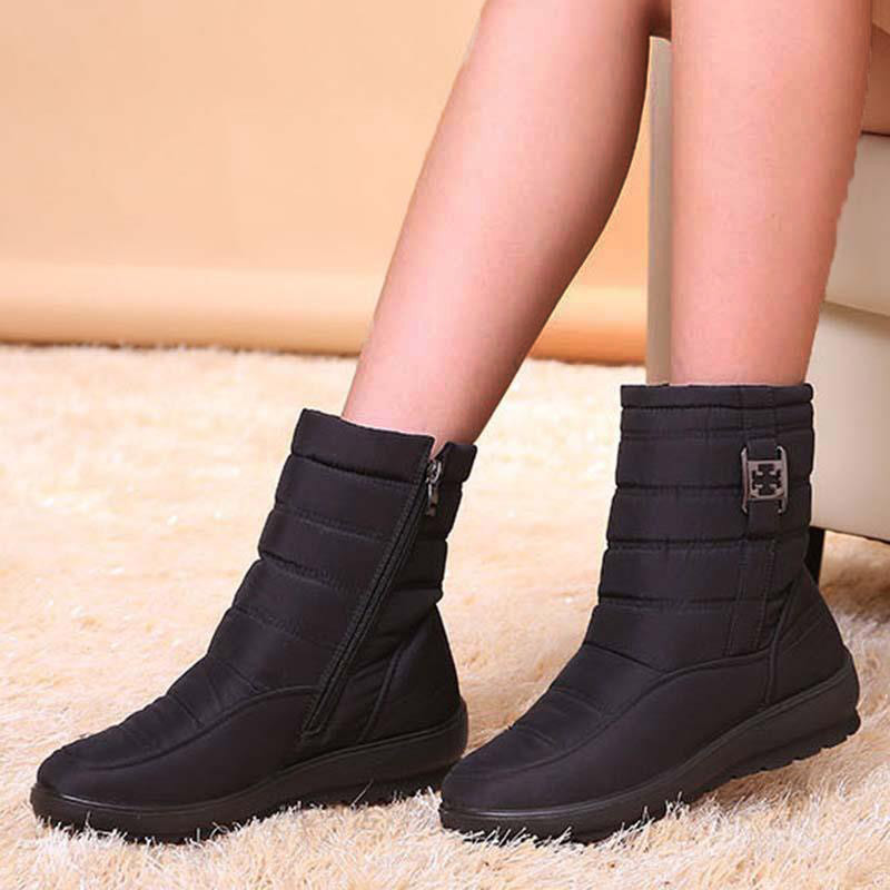 Women Boots Snow Round Toe Shoes Woman Warm Women Shoes Zipper Laes Shoes Plush Fashion Winter Woman