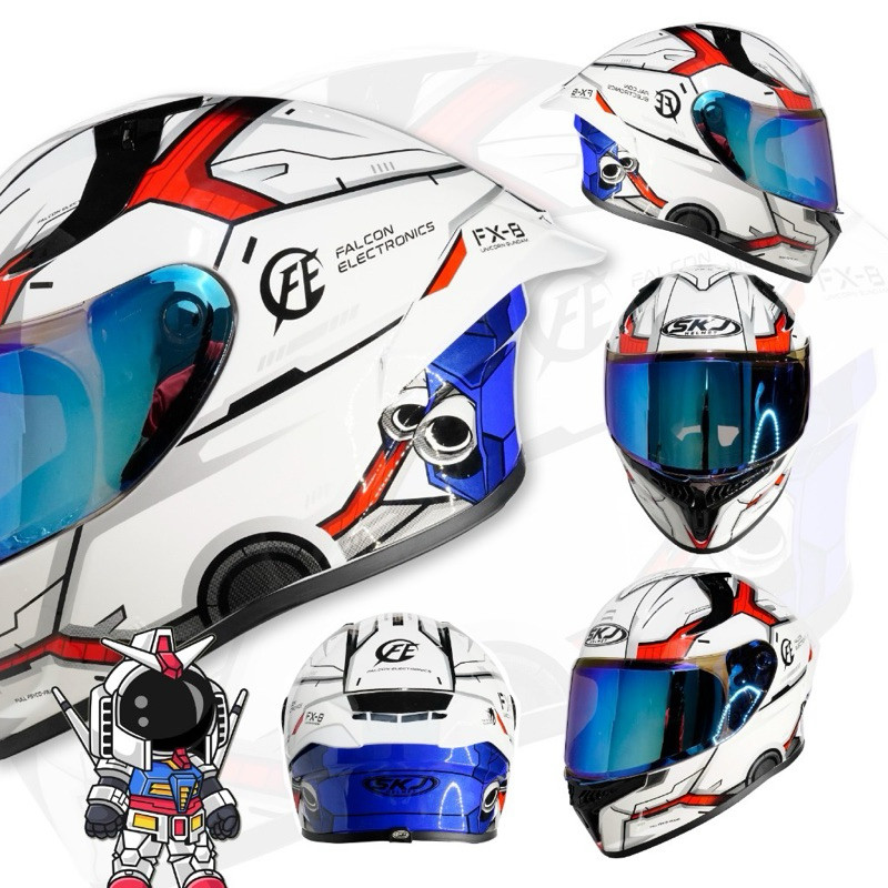 HELM FULL FACE SKJ FALCON FX-8 UNICORN GUNDAM WHITE BLUE KACA BLUE SNI HELM FULL FACE DEWASA SNI HEL