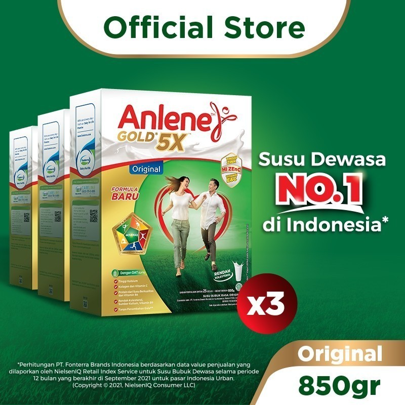 

Anlene Gold 5X Susu Bubuk Dewasa Original 3 x 850g - Nutrisi Tinggi Kalsium Untuk Tulang, Sendi, dan Otot