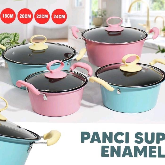 Panci Sop 18 cm / Panci Sop Enamel Stainless / Soup Pot Panci - PINK