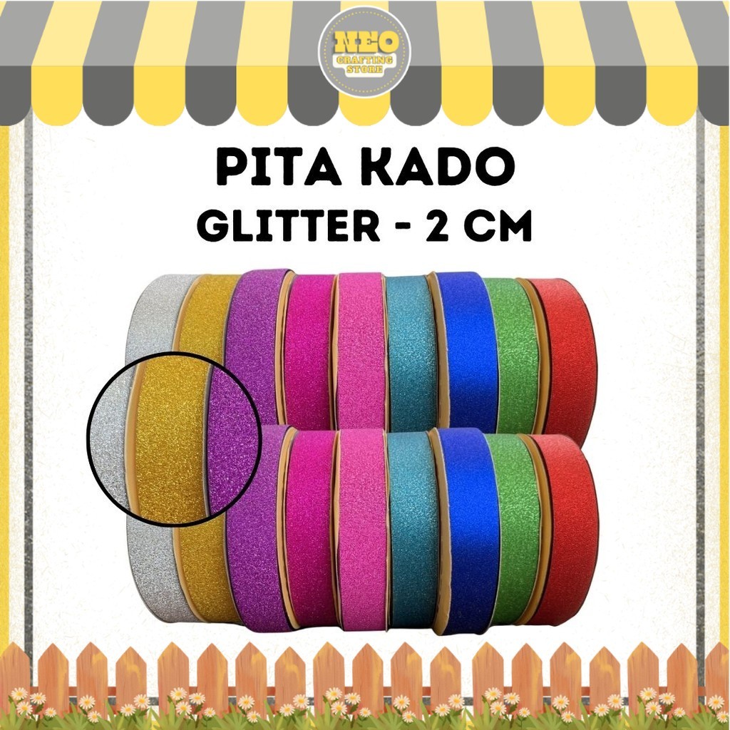 

Pita Kado Plastik GLITTER 3/4 inch (2 cm) / Pita Jepang